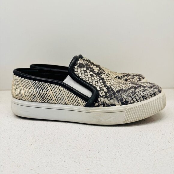 Vince Sneakers Classic Leather Snakeskin Runners Shoes Slip On White Soles Sz 7 - Picture 1 of 12